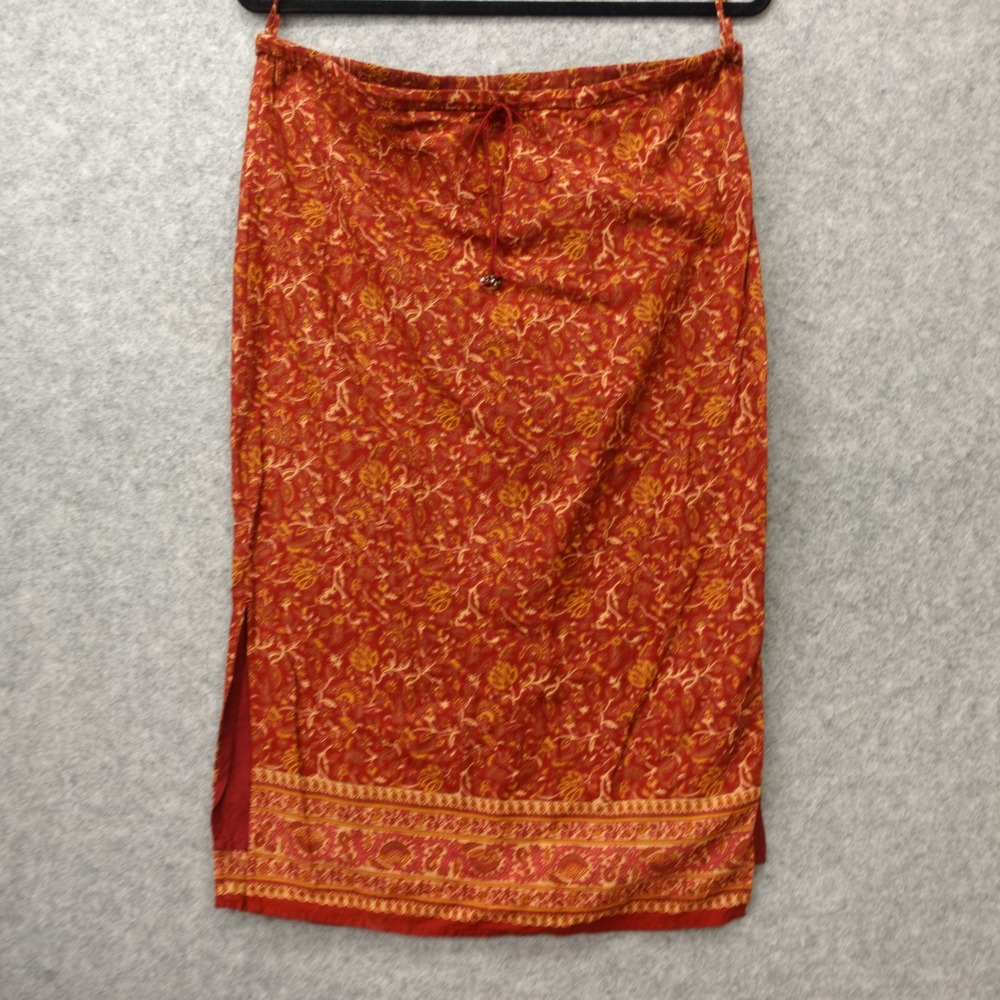 Y2K Fairy Grunge Midi Skirt Womens Junior 7 Rust Red Boho Festival Paisley Slit